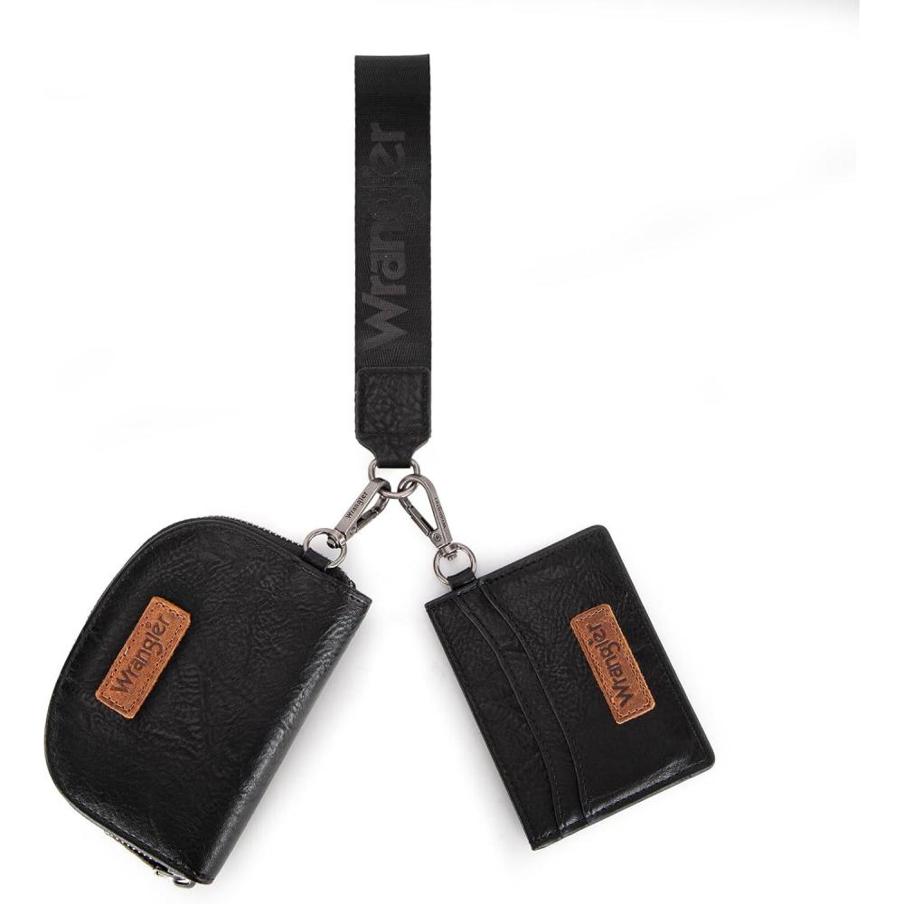 imageWrangler KeyChain Wallet Wristlet Wallets for Women Dual Pouch Wristlet Rfid Blocking Credit Card Holder WalletBlack