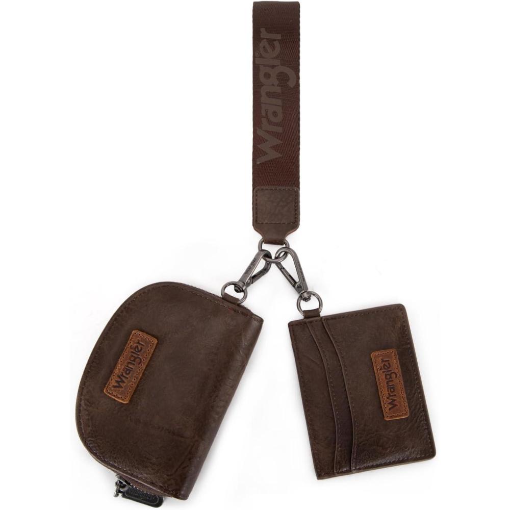 imageWrangler KeyChain Wallet Wristlet Wallets for Women Dual Pouch Wristlet Rfid Blocking Credit Card Holder WalletCoffee