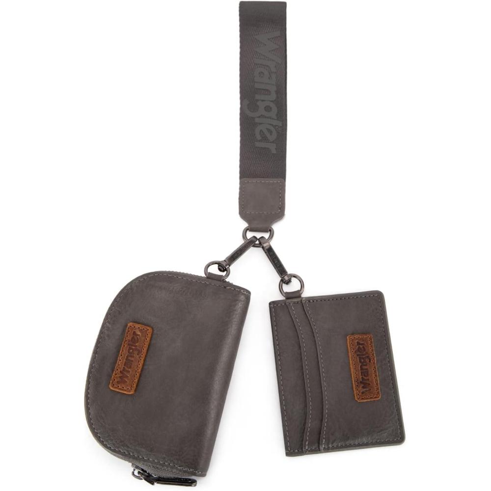 imageWrangler KeyChain Wallet Wristlet Wallets for Women Dual Pouch Wristlet Rfid Blocking Credit Card Holder WalletGrey