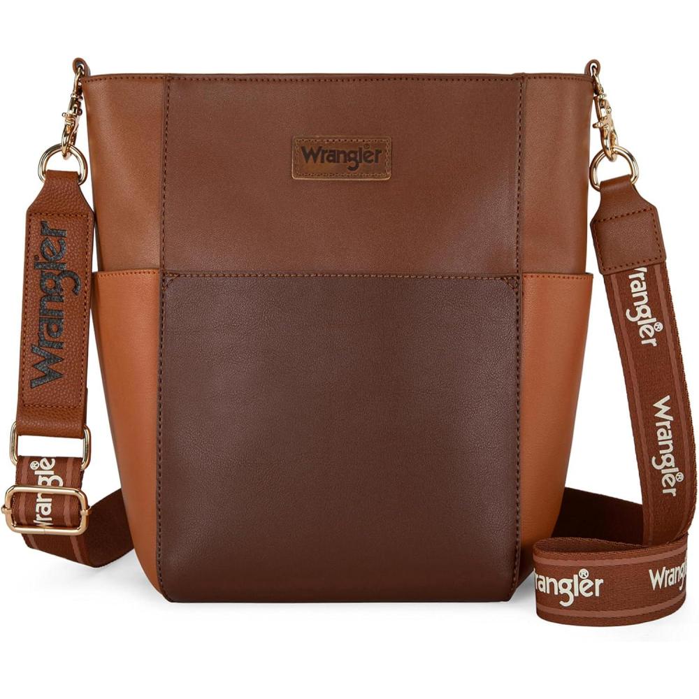 imageWrangler Large Crossbody Bag for Women Vegan Leather Cross Body Purse with Guitar StrapCoffee Brown