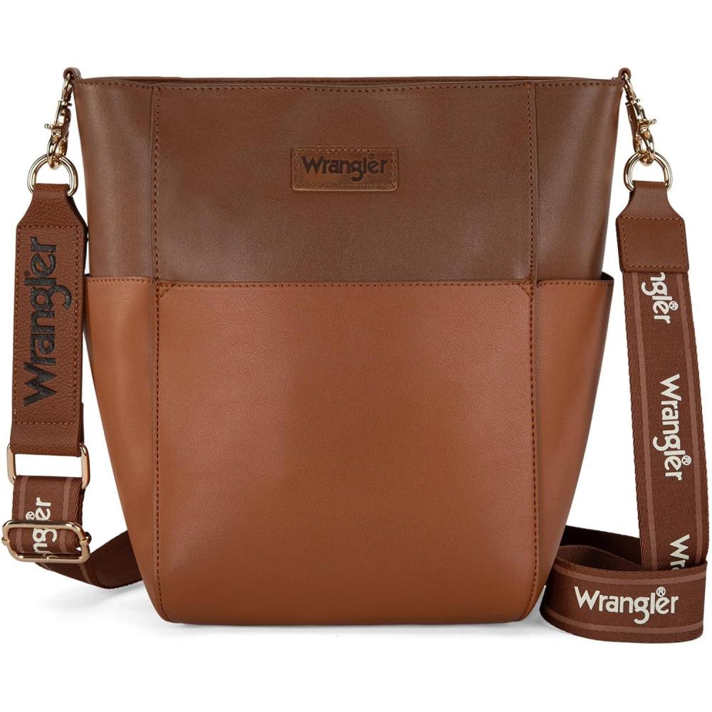 imageWrangler Large Crossbody Bag for Women Vegan Leather Cross Body Purse with Guitar StrapSaddle Brown