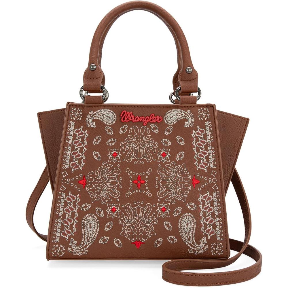 imageWrangler Small Tote Purse Cute Womens Handbags Western Paisley Print Satchel BagsPaisleybrown