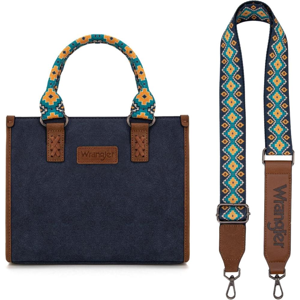 imageWrangler Tote Bag for Women Aztec Western Retro Purse Top Handle HandbagsAnavy Blue