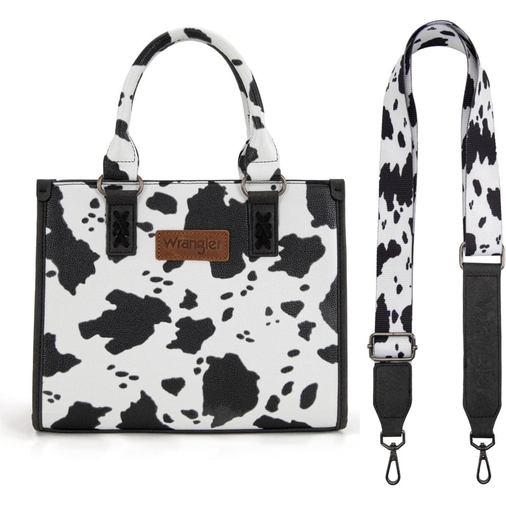 imageWrangler Tote Bag for Women Aztec Western Retro Purse Top Handle HandbagsAngel Cow Black