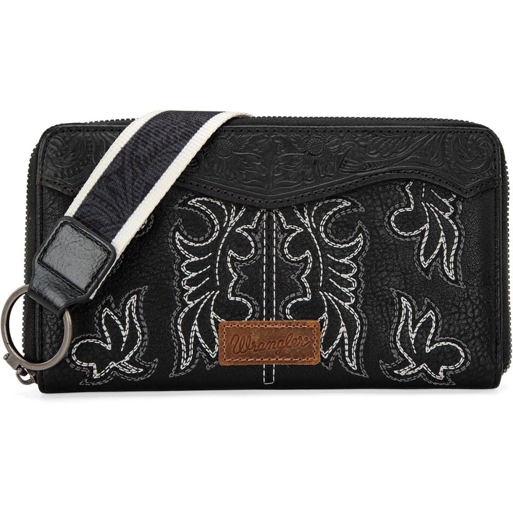 imageWrangler Wristlet Wallets Western Wallet for Women Floral Tooled Womens Wallet Boot Stitch PursesAtoolingblack
