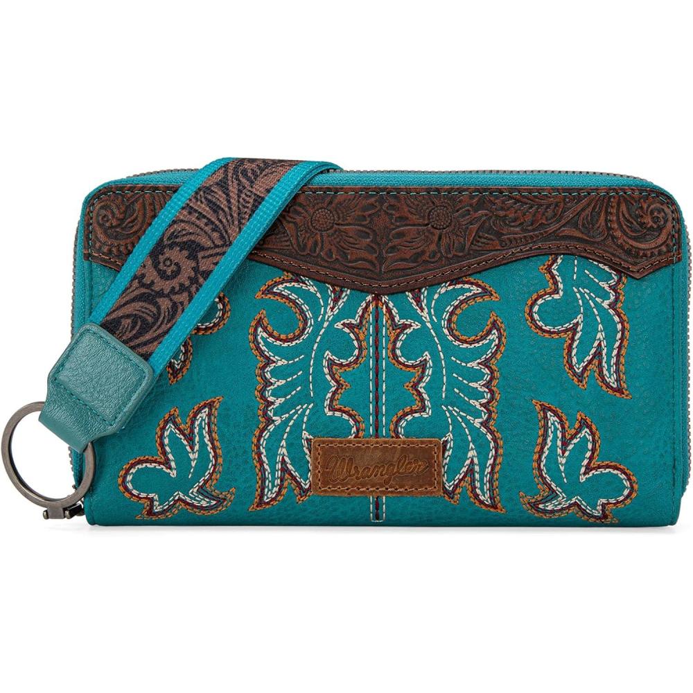 imageWrangler Wristlet Wallets Western Wallet for Women Floral Tooled Womens Wallet Boot Stitch PursesAtoolingturquoise
