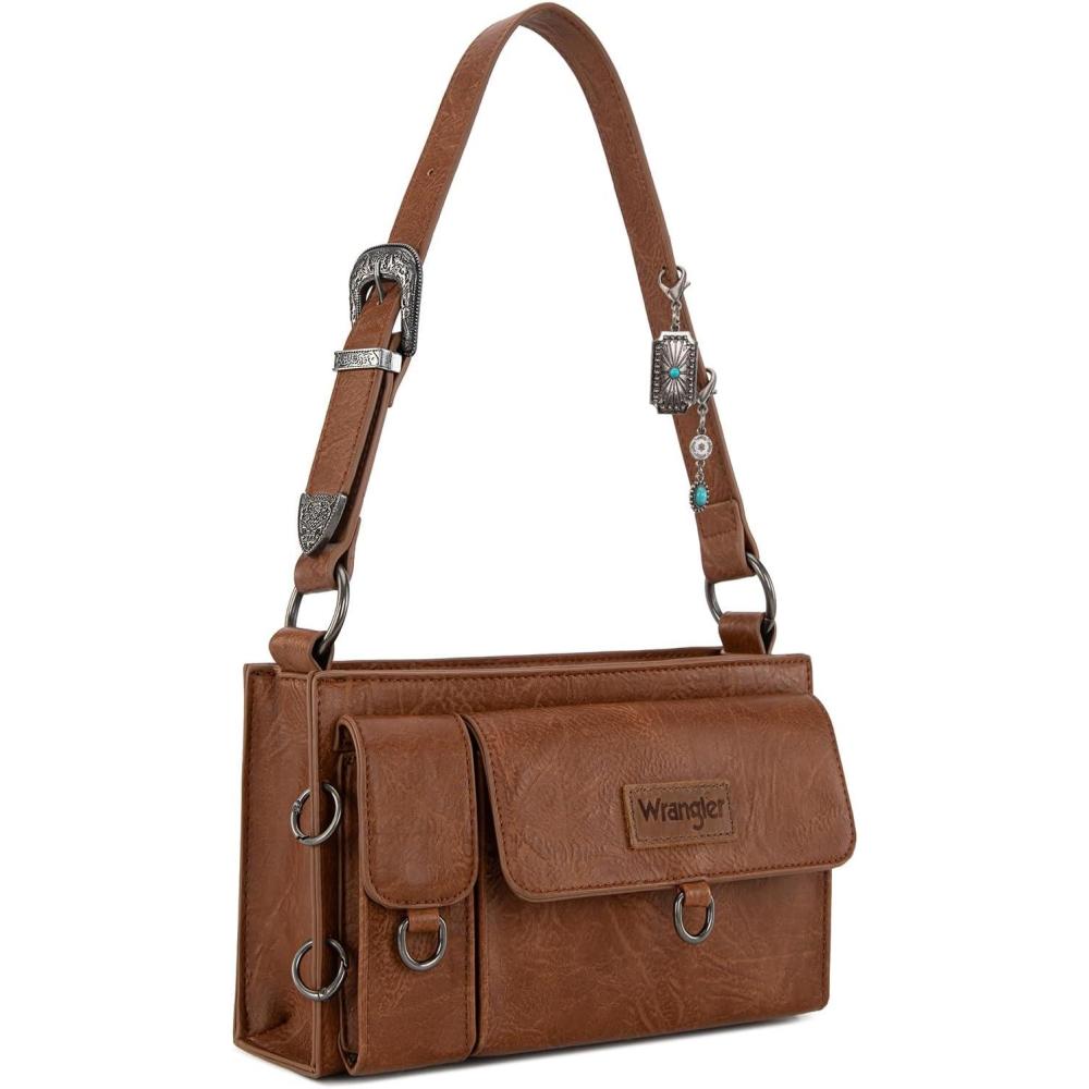 imageWrangler Y2K Purse Small Shoulder Bag for Women with Western Detachable Charms ampamp Multiple PocketsBrown
