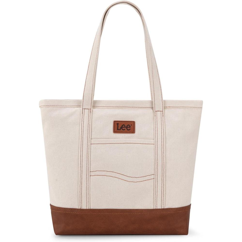 imagex Lee Tote Bag for Women Denim Canvas Top Handle Shoulder Purse Handbags with MultiPocket for Work Travel ampamp Everyday UseBeige