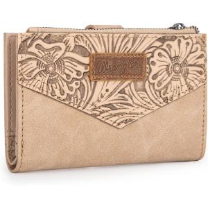 × Wrangler Small Wallet for Women Designer Bifold Wallet Embossed Women’S Wallets, Card Cases & Money Organizers, Black(Embossed-Beige)