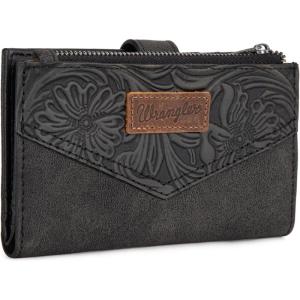 × Wrangler Small Wallet for Women Designer Bifold Wallet Embossed Women’S Wallets, Card Cases & Money Organizers, Black(Embossed-Black)