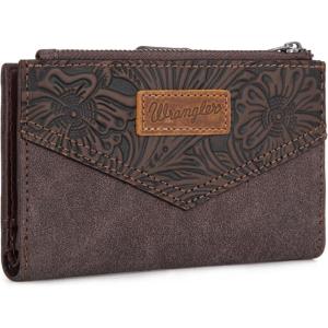 × Wrangler Small Wallet for Women Designer Bifold Wallet Embossed Women’S Wallets, Card Cases & Money Organizers, Black(Embossed-Coffee)