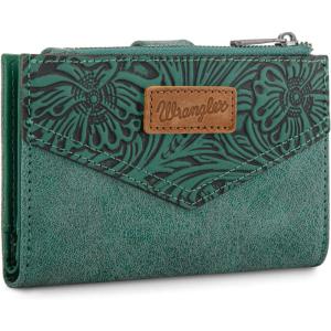 × Wrangler Small Wallet for Women Designer Bifold Wallet Embossed Women’S Wallets, Card Cases & Money Organizers, Black(Embossed-Turquoise)