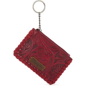 Montana West × Wrangler Coin Purse for Men Women Embossed Leather Coin Pouch Small Wallet, Black(Tooling Pouch Bright Maroon)