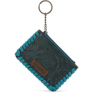 Montana West × Wrangler Coin Purse for Men Women Embossed Leather Coin Pouch Small Wallet, Black(Tooling Pouch Turquoise)