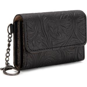Montana West × Wrangler Coin Purse for Men Women Embossed Leather Coin Pouch Small Wallet, Black(Unique Mini Wallet Black)