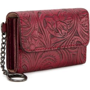 Montana West × Wrangler Coin Purse for Men Women Embossed Leather Coin Pouch Small Wallet, Black(Unique Mini Wallet Bright Maroon)