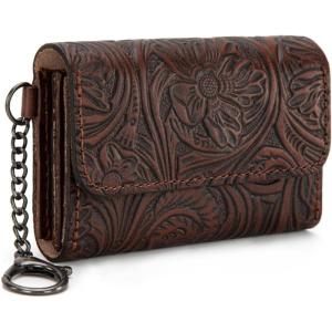 Montana West × Wrangler Coin Purse for Men Women Embossed Leather Coin Pouch Small Wallet, Black(Unique Mini Wallet Coffe)