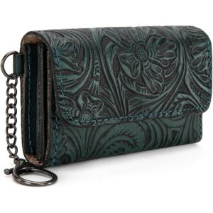 Montana West × Wrangler Coin Purse for Men Women Embossed Leather Coin Pouch Small Wallet, Black(Unique Mini Wallet Turquoise)