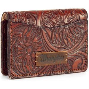 Montana West × Wrangler Coin Purse for Men Women Embossed Leather Coin Pouch Small Wallet, Black(Vintage Card Case Light Brown)