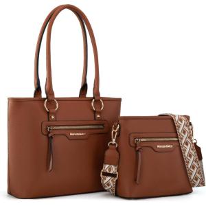 Montana West 2Pcs Handbags Sets for Women Large Tote Bags Cute Crossbody Purses(Brown)