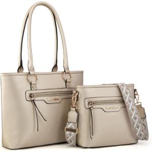 Montana West 2Pcs Handbags Sets for Women Large Tote Bags Cute Crossbody Purses(Gold)