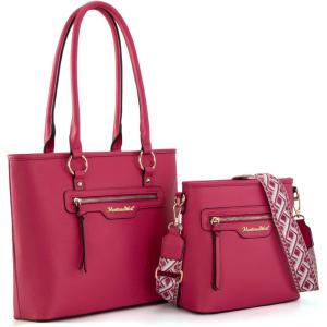 Montana West 2Pcs Handbags Sets for Women Large Tote Bags Cute Crossbody Purses(Hot Pink)
