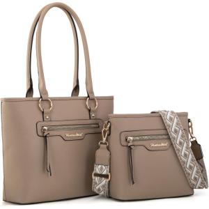 Montana West 2Pcs Handbags Sets for Women Large Tote Bags Cute Crossbody Purses(Khaki)