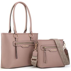 Montana West 2Pcs Handbags Sets for Women Large Tote Bags Cute Crossbody Purses(Pink)