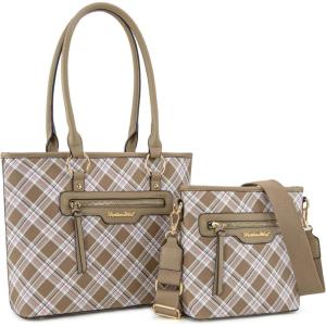 Montana West 2Pcs Handbags Sets for Women Large Tote Bags Cute Crossbody Purses(Z-khaki)