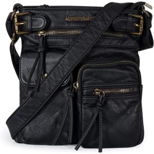 Montana West Crossbody Bag for Women Multi Pocket Shoulder Medium Travel Purses Ultra Soft Washed Leather(Classic-black)