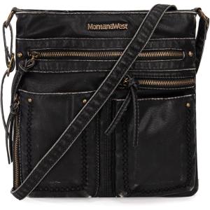 Montana West Crossbody Bag for Women Multi Pocket Shoulder Medium Travel Purses Ultra Soft Washed Leather(Vintage-black)