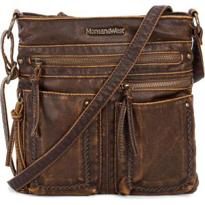 Montana West Crossbody Bag for Women Multi Pocket Shoulder Medium Travel Purses Ultra Soft Washed Leather(Vintage-brown)