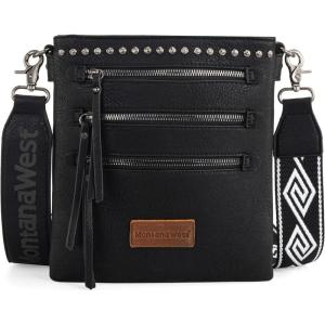Montana West Crossbody Bags for Women Multi Pocket Cross Body Bag Purses with Guitar Strap(Vintage Black)