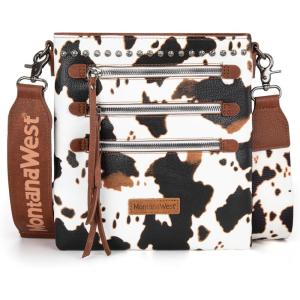 Montana West Crossbody Bags for Women Multi Pocket Cross Body Bag Purses with Guitar Strap(Vintage Cow Brown)