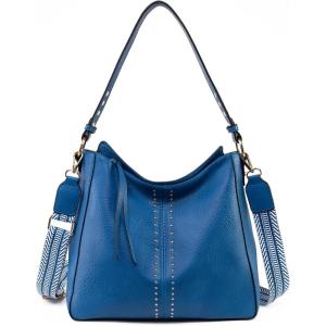 Montana West Medium Hobo Bags for Women Top Handle Satchel Shoulder Purse Bucket Handbag(Guitar Strap-blue)