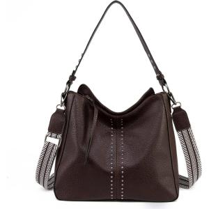 Montana West Medium Hobo Bags for Women Top Handle Satchel Shoulder Purse Bucket Handbag(Guitar Strap-coffee)