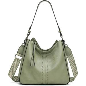 Montana West Medium Hobo Bags for Women Top Handle Satchel Shoulder Purse Bucket Handbag(Guitar Strap-green)