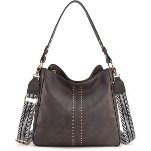 Montana West Medium Hobo Bags for Women Top Handle Satchel Shoulder Purse Bucket Handbag(Guitar Strap-grey)