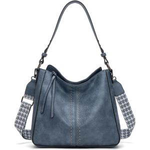 Montana West Medium Hobo Bags for Women Top Handle Satchel Shoulder Purse Bucket Handbag(Guitar Strap-jean Blue)