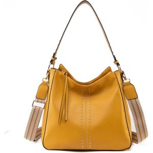 Montana West Medium Hobo Bags for Women Top Handle Satchel Shoulder Purse Bucket Handbag(Guitar Strap-mustard Yellow)