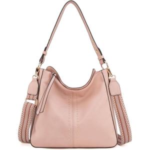 Montana West Medium Hobo Bags for Women Top Handle Satchel Shoulder Purse Bucket Handbag(Guitar Strap-pink)