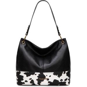 Montana West Purses for Women Hobo Shoulder Handbags with Zipper(A-cow Black)