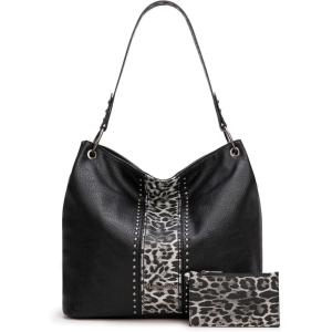 Montana West Purses for Women Hobo Shoulder Handbags with Zipper(Z-black Leopard)