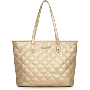 Montana West Quilted Tote Bag for Women Large Shoulder Bag Fashion Handbags with Top Zipper(Angel Quilted Gold)