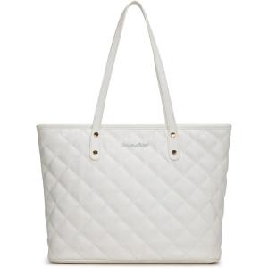 Montana West Quilted Tote Bag for Women Large Shoulder Bag Fashion Handbags with Top Zipper(Bright Angels White)
