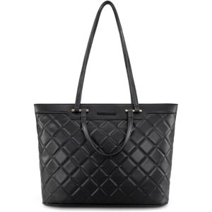 Montana West Quilted Tote Bag for Women Large Shoulder Bag Fashion Handbags with Top Zipper(New-black)