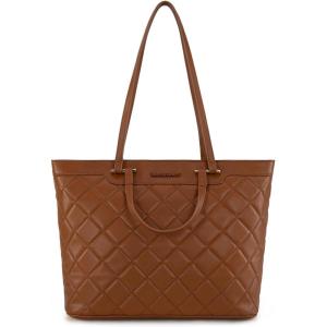 Montana West Quilted Tote Bag for Women Large Shoulder Bag Fashion Handbags with Top Zipper(New-brown)