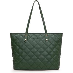 Montana West Quilted Tote Bag for Women Large Shoulder Bag Fashion Handbags with Top Zipper(Quilted Army Green)