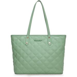 Montana West Quilted Tote Bag for Women Large Shoulder Bag Fashion Handbags with Top Zipper(Quilted Bright Green)