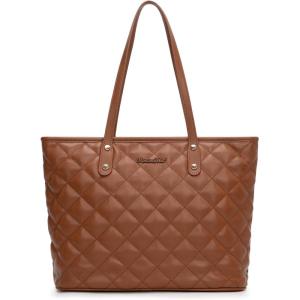 Montana West Quilted Tote Bag for Women Large Shoulder Bag Fashion Handbags with Top Zipper(Quilted Brown)